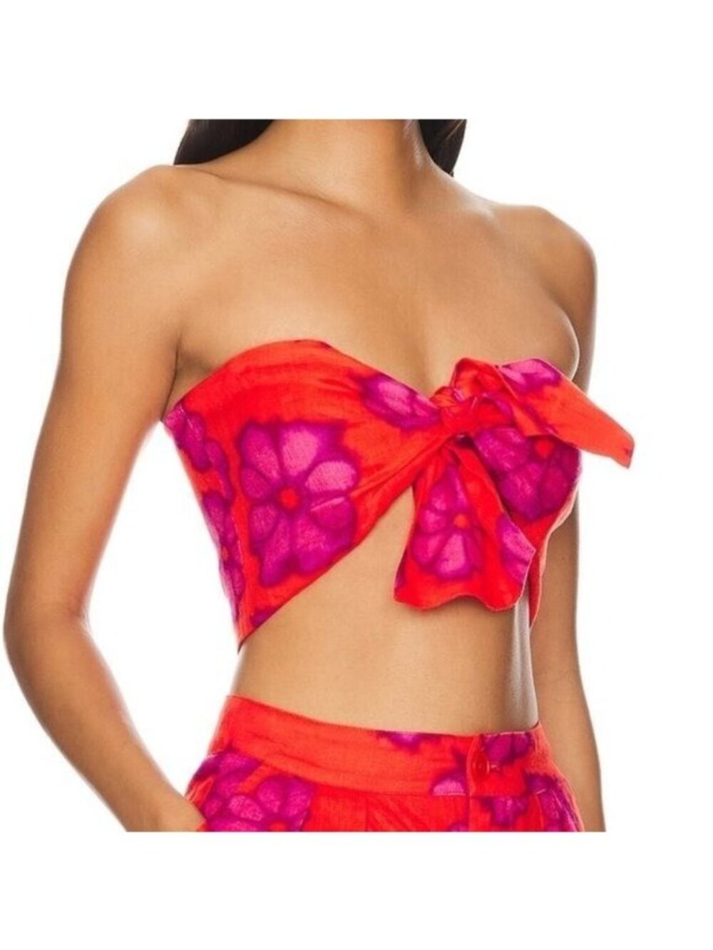 NWT RHODE TONI RED LINEN BANDEAU TOP IN SCARLET BOMBAY PRINT SIZE L